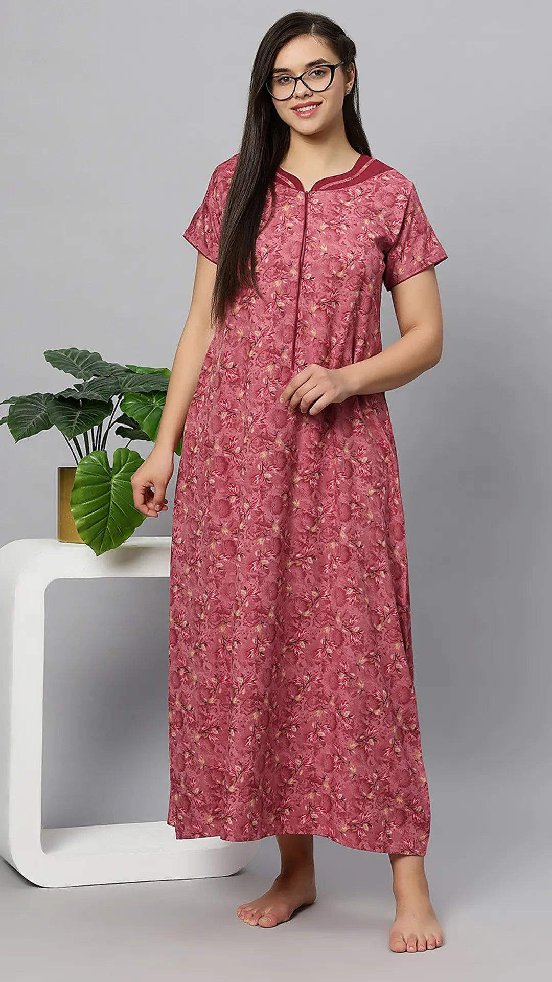 Sukanya Women's Blue Formal Lounge Wear Dress - Poly Cotton, Long, Half Sleeves
