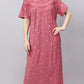 Sukanya Comfortable Women's Full Length Cotton Blend Half Sleeves Nighty, Soft and Elegant Print Sleepwear