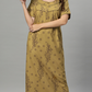 Sukanya Women's Floral Print Lounge Wear Gown - Polly Cotton, Regular Fit, Half Sleeves, Round Neck, Green, Yellow & Rust