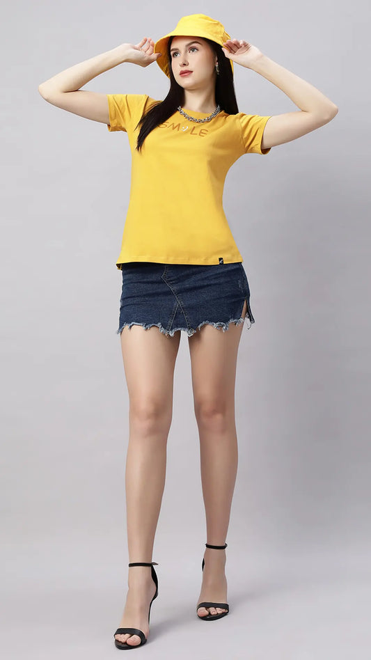 Lunica Women's  Lounge Wear  Seprate Top  - Yellow , Looper Lycra, Regular Fit, Ideal For Women's, Lounge Wear, Half Sleeve, Round Neck