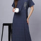 Sukanya Comfortable Women's Full Length Cotton Blend Half Sleeves Nighty, Black, Blue & Maroon, Soft and Elegant Print Sleepwear