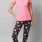 Sukanya Women's Printed Lounge Wear Top & Payjama Set - Pink, Sinker Fabric, Regular Fit, Ideal for Women's, Lounge Wear, Half Sleeve, Round Neck