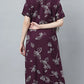 Sukanya Women's Black, Navy Blue & wine, Cotton Blend Printed Nighty - Half Sleeves, Round Neck, Long