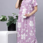 Sukanya Comfortable Women's Full Length Cotton Blend Half Sleeves Nighty, Khakhi, Green & Purple Soft and Elegant Print Sleepwear