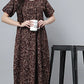 Sukanya Women's Black Cotton Blend Printed Nighty - Half Sleeves, Round Neck, Long
