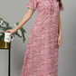 Sukanya Women's Printed Gowns - Poly Cotton, Regular Fit, Lounge Wear, Half Sleeves, V Neck, Green, Rust