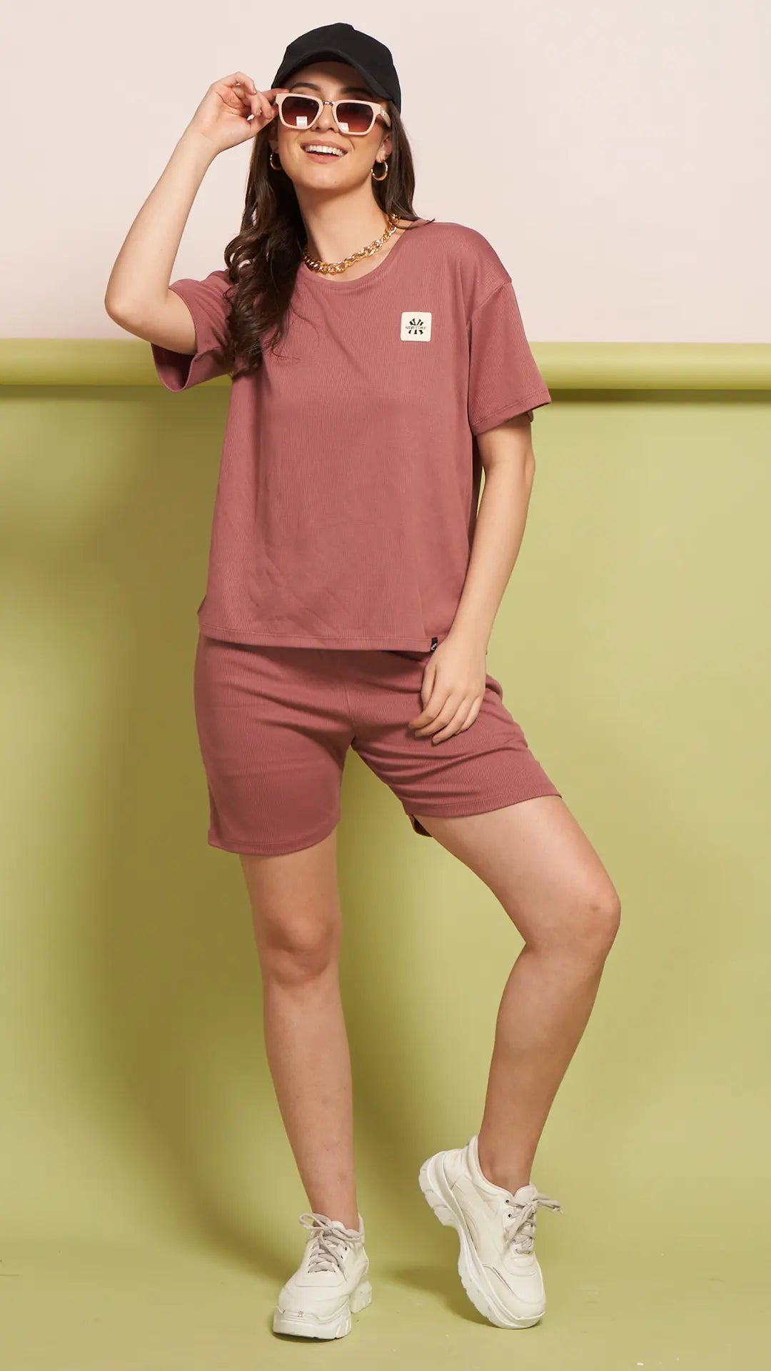 Lunica Women's Printed Sinker Nightsuit Set , Regular Fit Loungewear , Ideal for Women , Lounge Wear Nightdress Bermuda Set Sleepwear , Peach Printed Half Sleeves Round Neck
