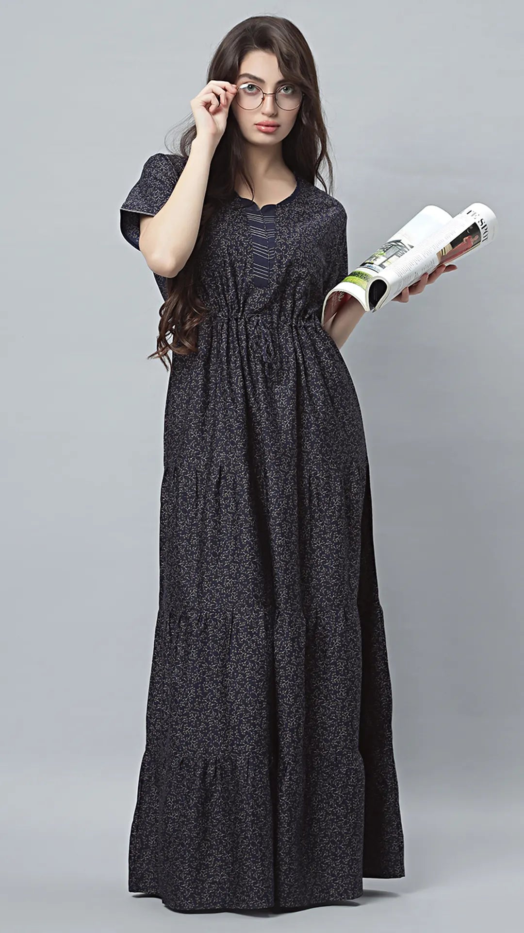 Sukanya Comfortable Women's Full Length Cotton Blend Half Sleeves Nighty, Blue, coffee & Wine, Soft and Elegant Print Sleepwear