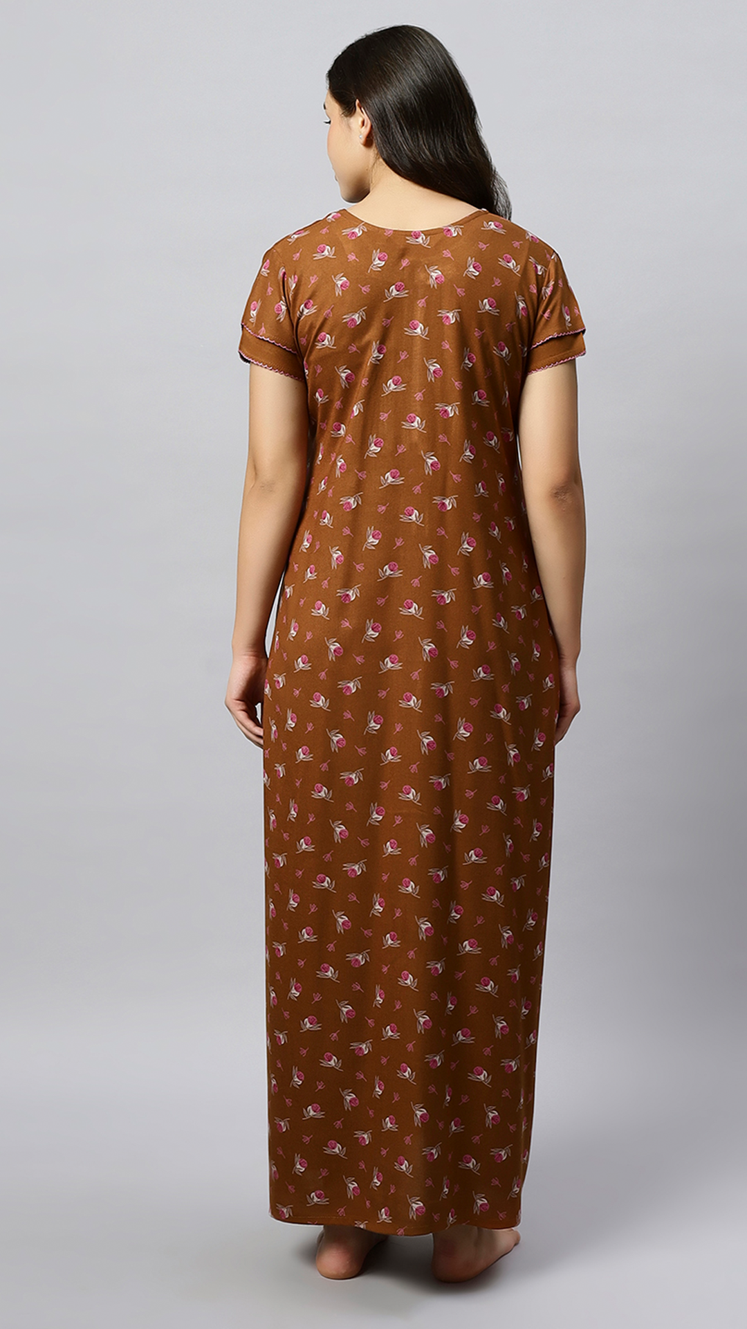 Sukanya Women's Floral Lounge Wear Gown - Regular Fit, Ideal for Women's, Lounge Wear,  Viscose Rayon, Floral, Half Sleeves, Round, Wine, Green & Mustard