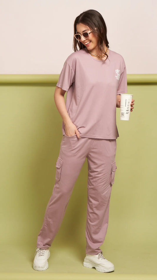 Lunica Women's Printed Sinker Nightsuit Set , Regular Fit Loungewear , Ideal for Women , Lounge Wear Nightdress Pyjama Set Sleepwear , Pink Printed Half Sleeves Round Neck