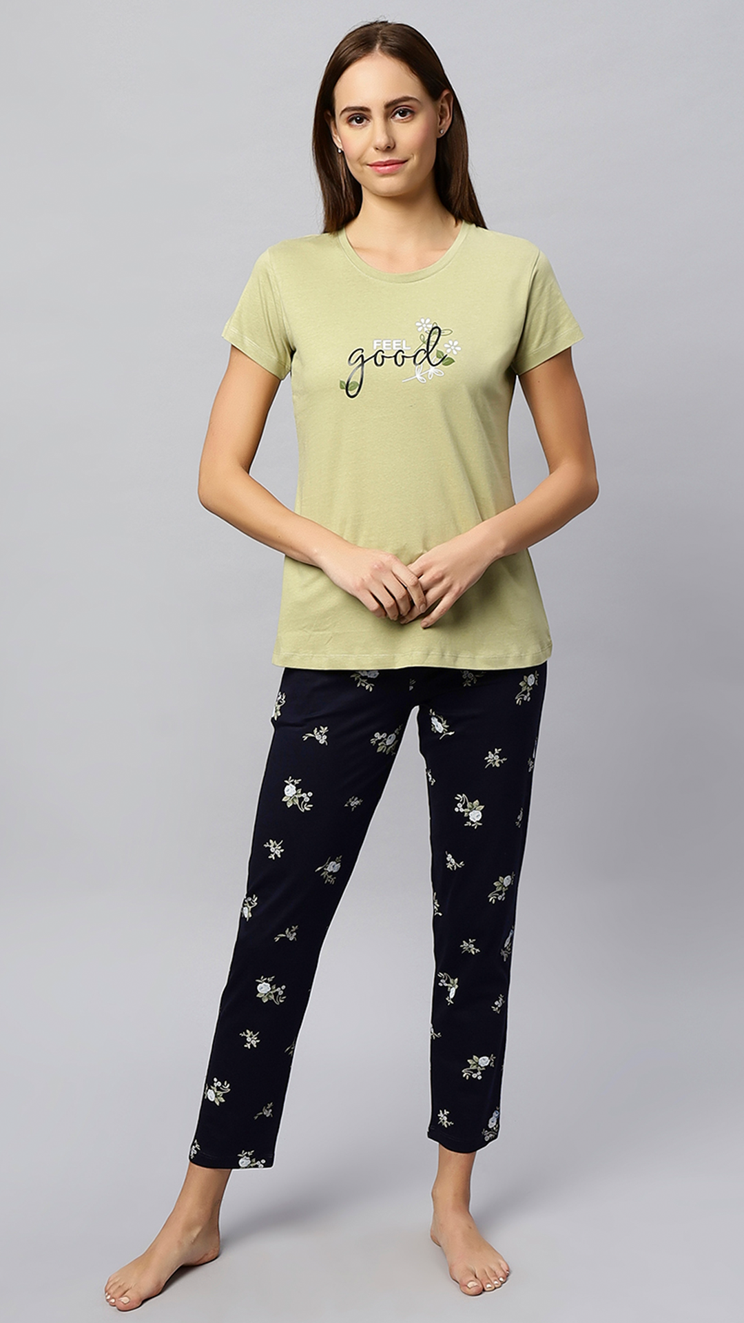 Sukanya Women's Printed Top & Pyjama Set, Pista, Regular Fit, Ideal For Lounge Wear, Sinker Fabric, Half Sleeve, Round Neck