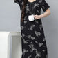 Sukanya Women's Black, Navy Blue & wine, Cotton Blend Printed Nighty - Half Sleeves, Round Neck, Long