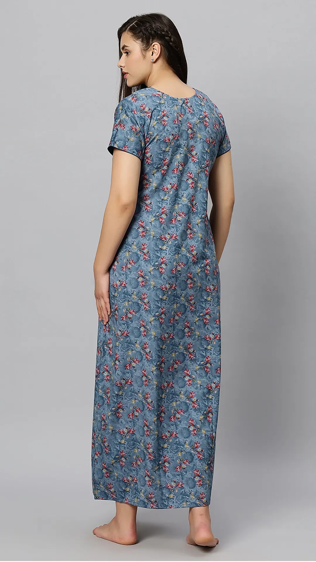 Sukanya Women's Blue Formal Lounge Wear Dress - Poly Cotton, Long, Half Sleeves