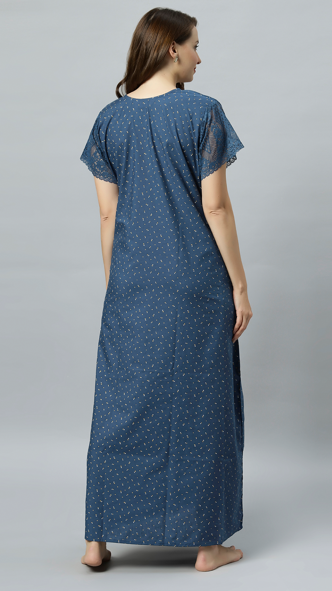 Sukanya Women's Embroidered Poly Cotton Lounge Wear Gown -  Regular Fit, Ideal For Women's, Lounge Wear, Half Sleeves, Round Neck