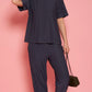 Lunica Women's Printed Sinker Nightsuit Set , Regular Fit Loungewear , Ideal for Women , Lounge Wear Nightdress Pyjama Set Sleepwear , Grey Printed Half Sleeves Round Neck