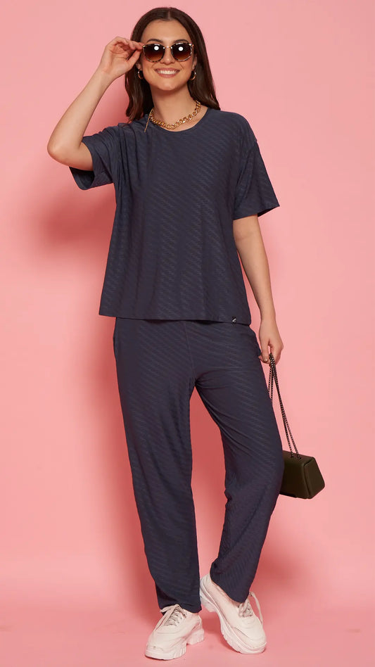 Lunica Women's Printed Sinker Nightsuit Set , Regular Fit Loungewear , Ideal for Women , Lounge Wear Nightdress Pyjama Set Sleepwear , Grey Printed Half Sleeves Round Neck