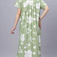 Sukanya Comfortable Women's Full Length Cotton Blend Half Sleeves Nighty, Khakhi, Green & Purple Soft and Elegant Print Sleepwear