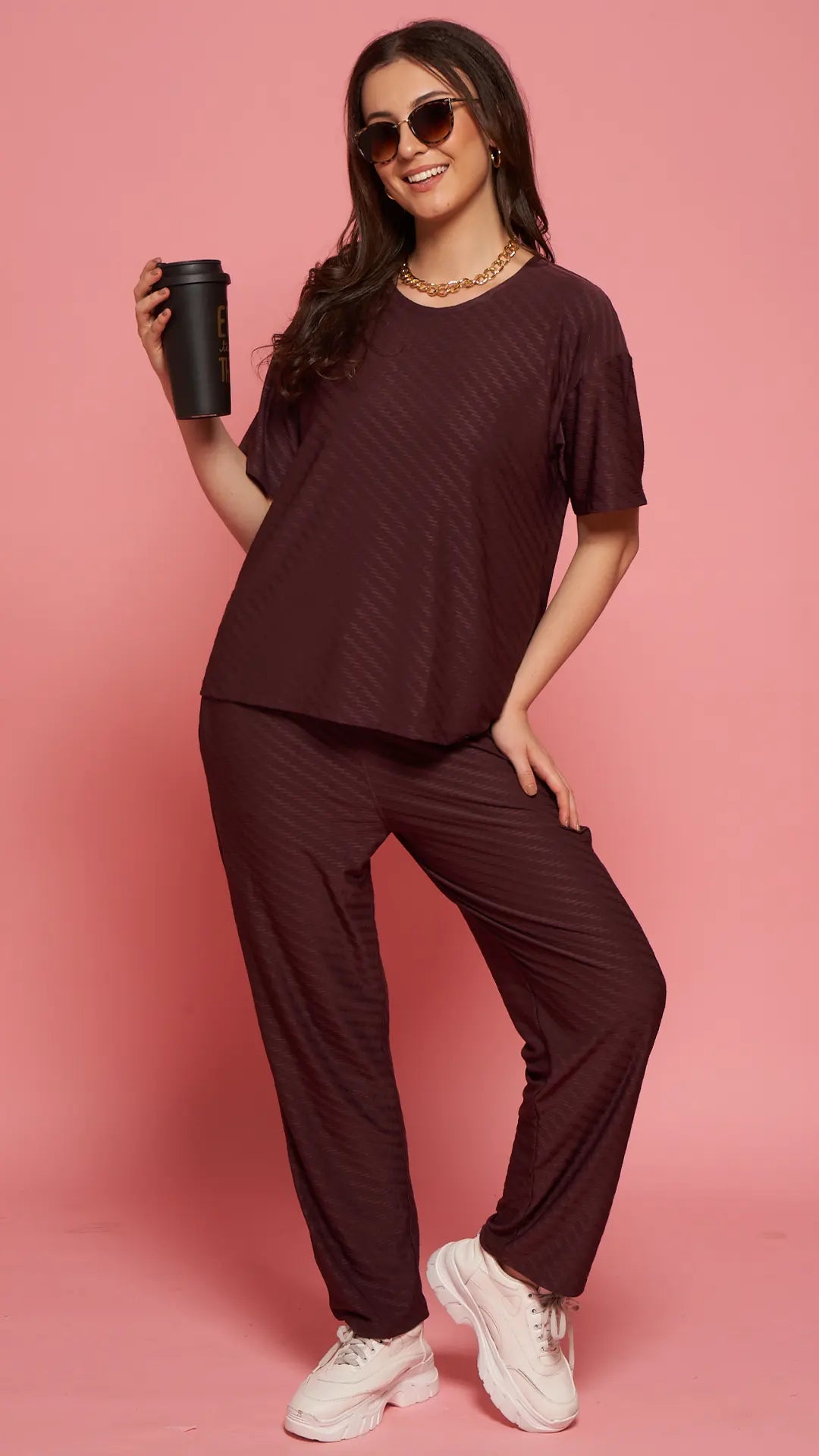 Lunica Women's Printed Sinker Nightsuit Set , Regular Fit Loungewear , Ideal for Women , Lounge Wear Nightdress Pyjama Set Sleepwear , Mauve Printed Half Sleeves Round Neck