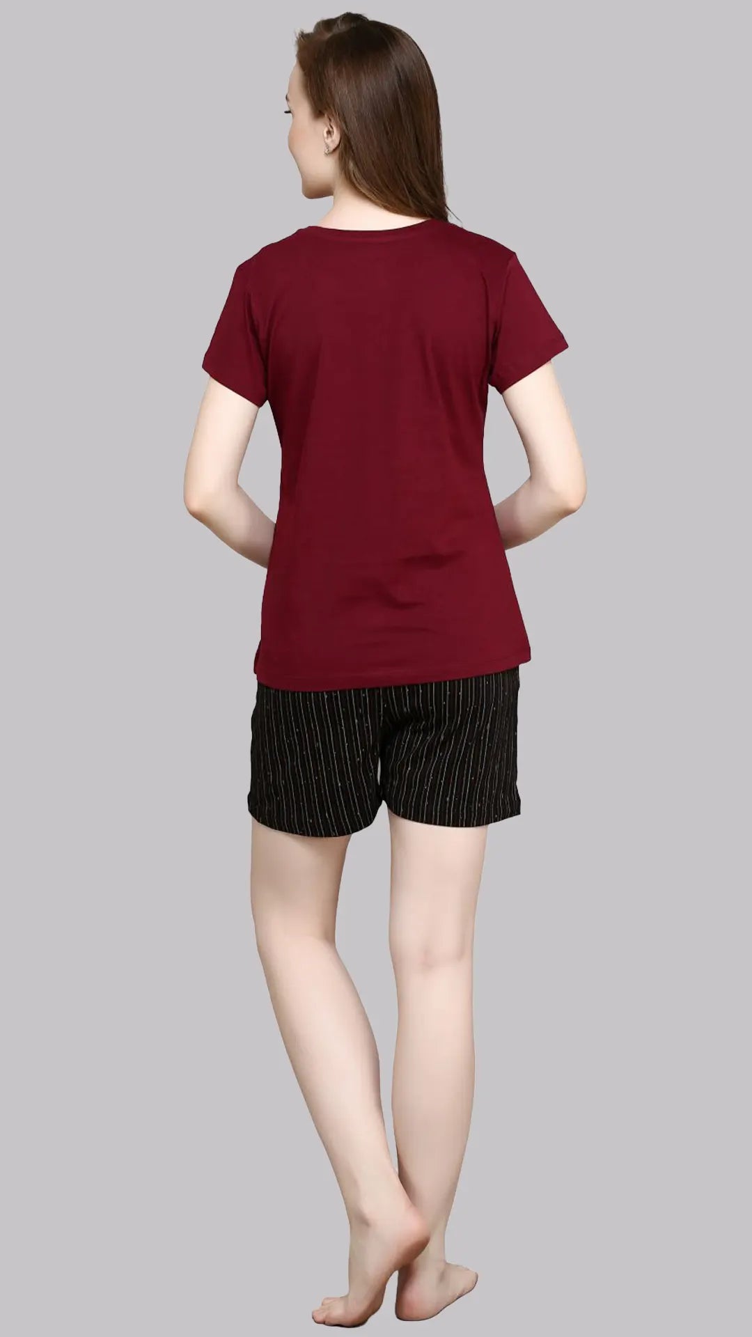 Sukanya  Women's Printed Sinker Bermuda Set | Regular Fit Loungewear | Ideal for Women | Lounge Wear Nightdress Bermuda Set Sleepwear | Maroon Printed Half Sleeves Round Neck