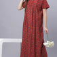 Sukanya Comfortable Women's Full Length Cotton Blend Half Sleeves Nighty, Red, Black & Blue, Soft and Elegant Print Sleepwear