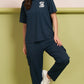 Lunica Women's Printed Sinker Nightsuit Set , Regular Fit Loungewear , Ideal for Women , Lounge Wear Nightdress Pyjama Set Sleepwear , Airfoce Printed Half Sleeves Round Neck