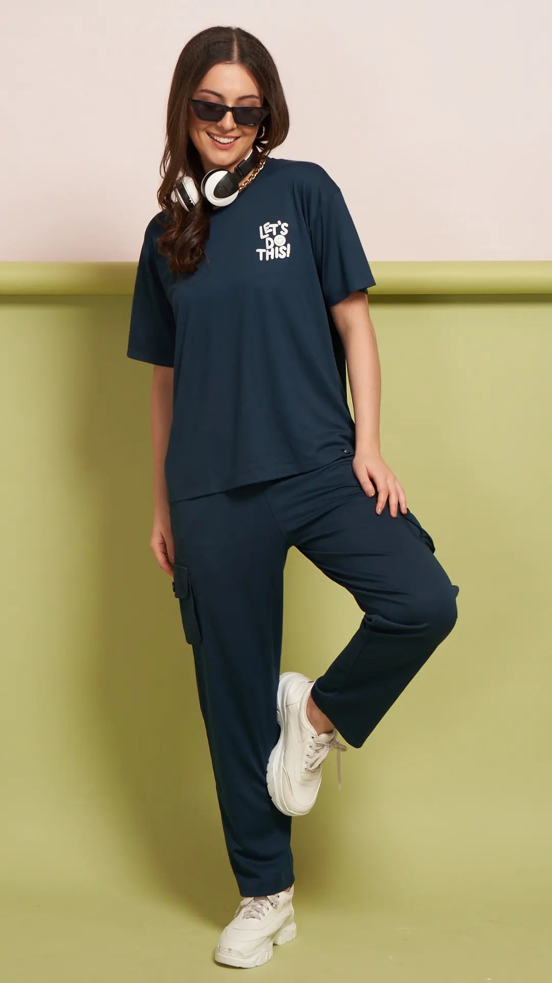 Lunica Women's Printed Sinker Nightsuit Set , Regular Fit Loungewear , Ideal for Women , Lounge Wear Nightdress Pyjama Set Sleepwear , Airfoce Printed Half Sleeves Round Neck