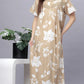 Sukanya Comfortable Women's Full Length Cotton Blend Half Sleeves Nighty, Khakhi, Green & Purple Soft and Elegant Print Sleepwear