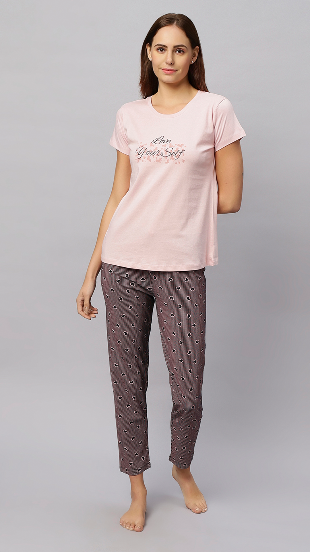 Sukanya Women's Printed Lounge Wear Top & Pyjama Set  Regular Fit, Ideal for Women's, Lounge Wear, Sinker Fabric, Half Sleeve, Round Neck, Light Pink