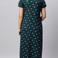Sukanya Women's Floral Lounge Wear Gown - Regular Fit, Ideal for Women's, Lounge Wear,  Viscose Rayon, Floral, Half Sleeves, Round, Wine, Green & Mustard