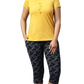 Sukanya Women's Printed Lounge Wear Top & Capri Set - Yellow, Regular Fit, Women's, Lounge Wear, Sinker Fabric, Printed Pattern, Half Sleeve, Round Neck