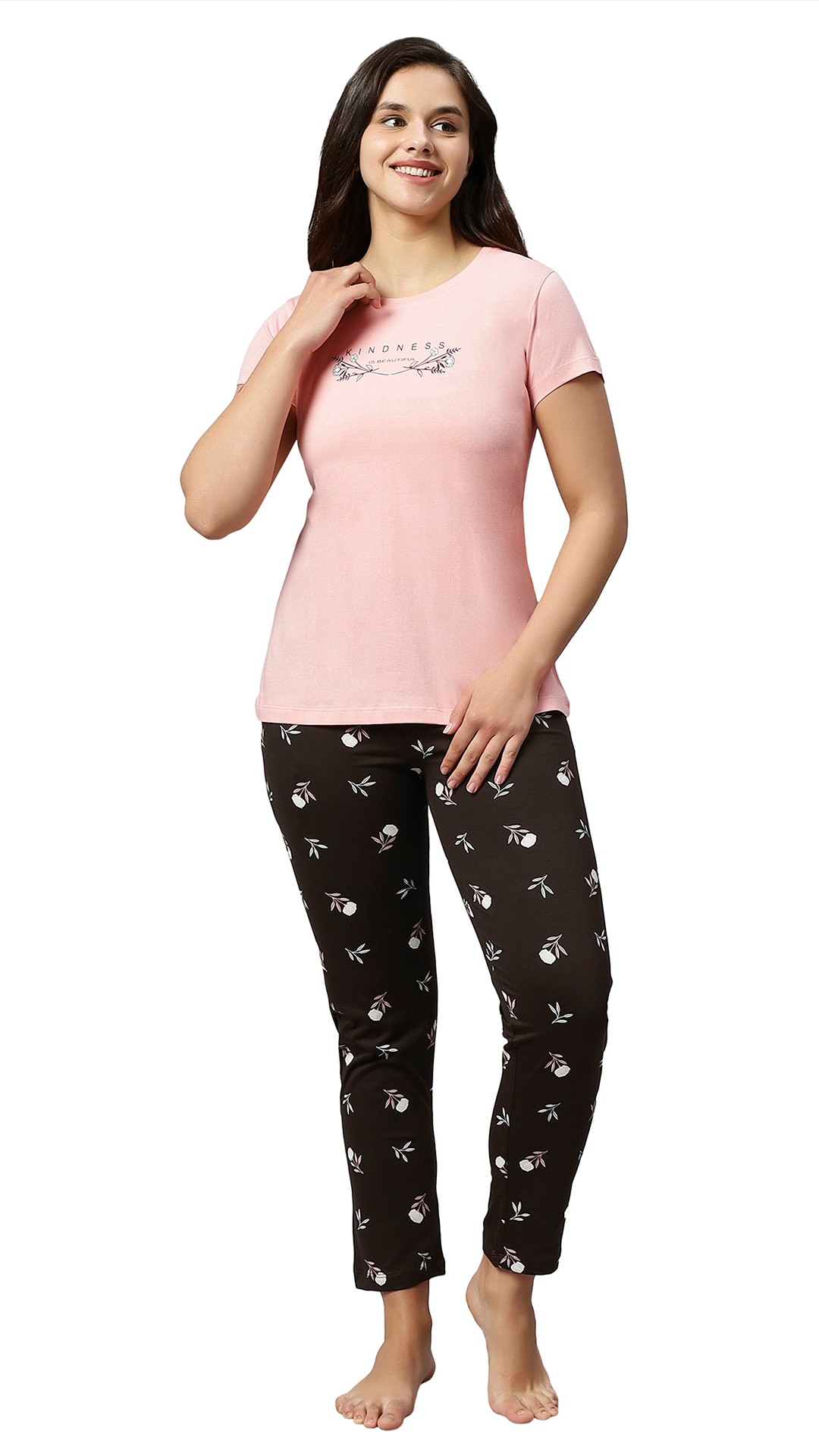 Sukanya Women's Printed Lounge Wear Top & Pyjama Set - Pink, Regular Fit, Ideal for Women's, Lounge Wear, Sinker Fabric, Half Sleeve, Round Neck