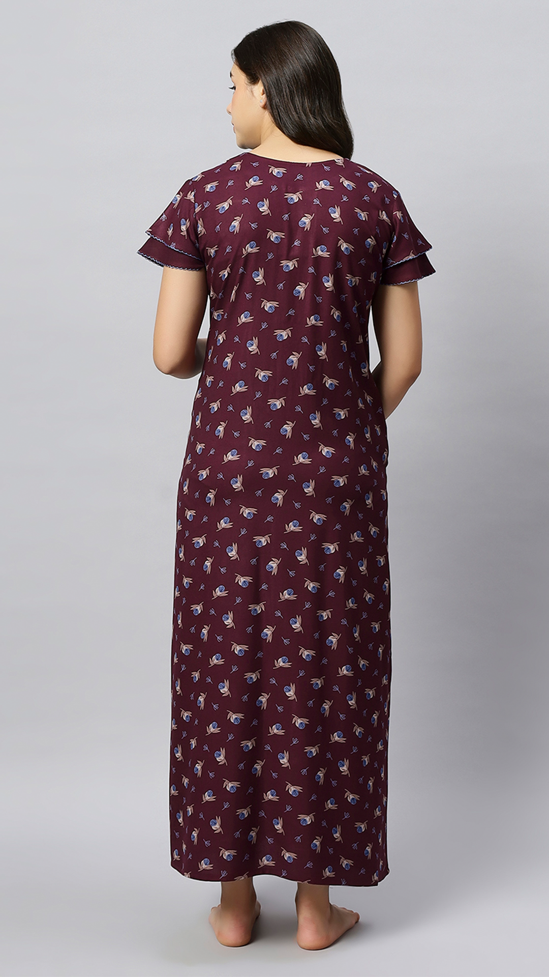 Sukanya Women's Floral Lounge Wear Gown - Regular Fit, Ideal for Women's, Lounge Wear,  Viscose Rayon, Floral, Half Sleeves, Round, Wine, Green & Mustard