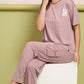 Lunica Women's Printed Sinker Nightsuit Set , Regular Fit Loungewear , Ideal for Women , Lounge Wear Nightdress Pyjama Set Sleepwear , Pink Printed Half Sleeves Round Neck