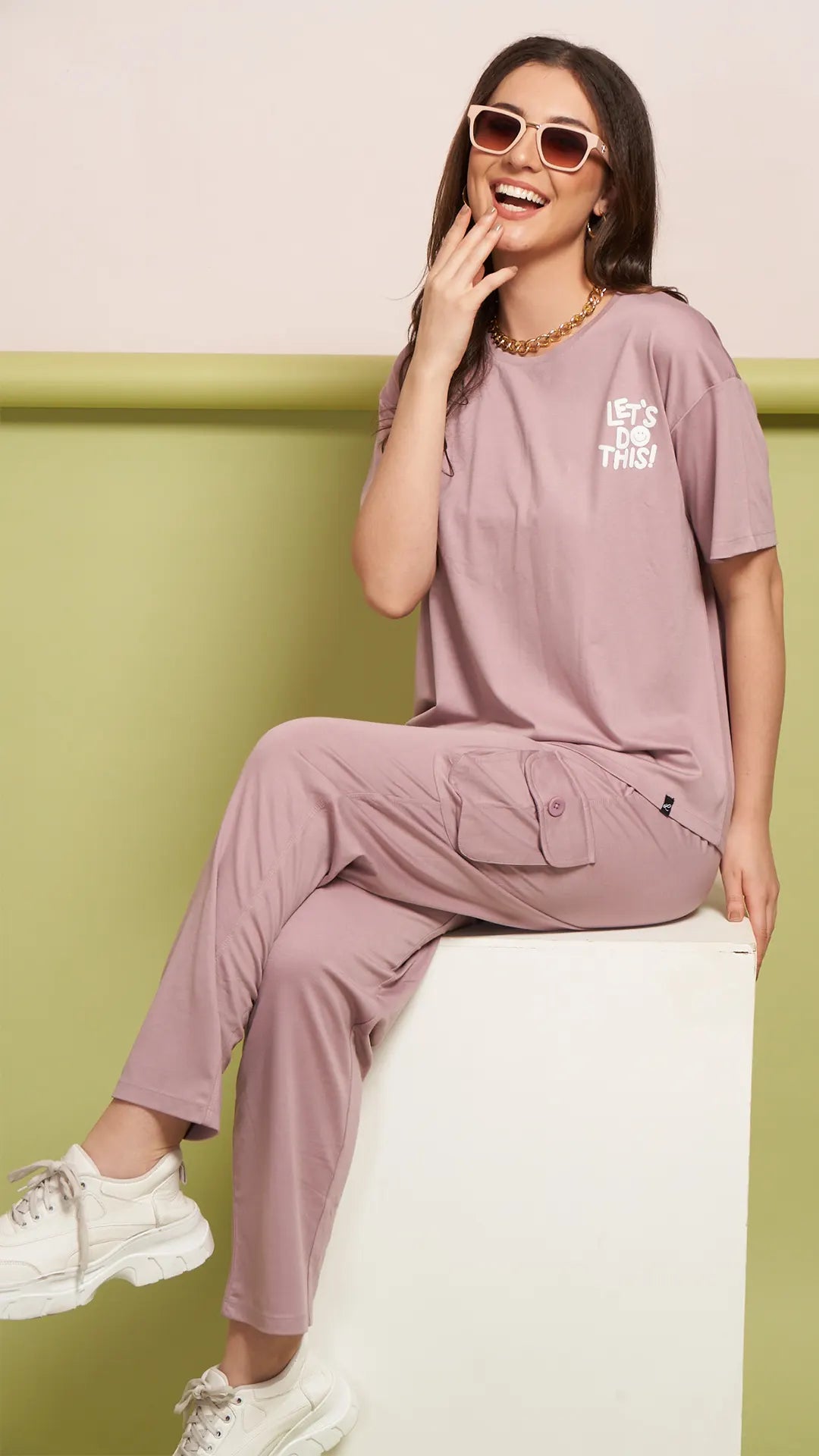 Lunica Women's Printed Sinker Nightsuit Set , Regular Fit Loungewear , Ideal for Women , Lounge Wear Nightdress Pyjama Set Sleepwear , Pink Printed Half Sleeves Round Neck