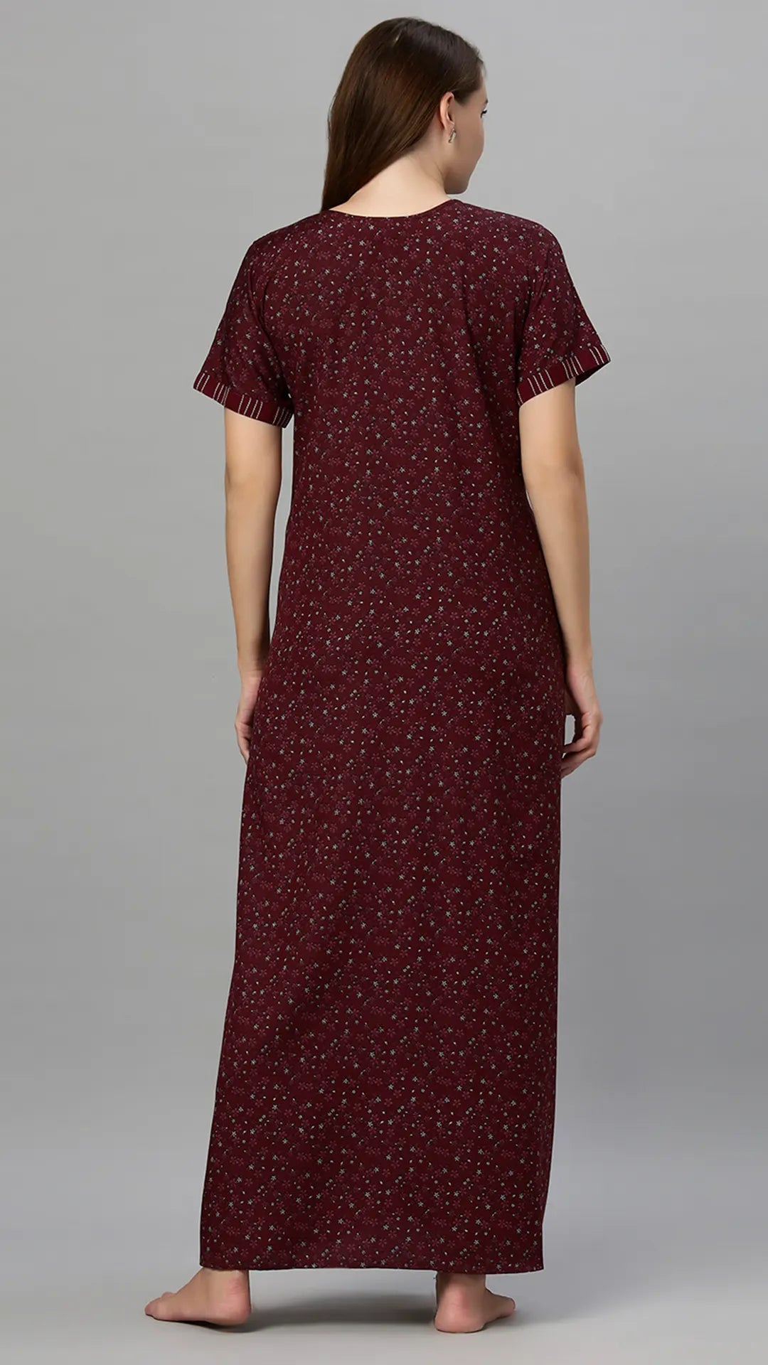 Suaknya Women's Floral Print Lounge Wear Gown  Polly Cotton, Regular Fit, Half Sleeves, V Neck