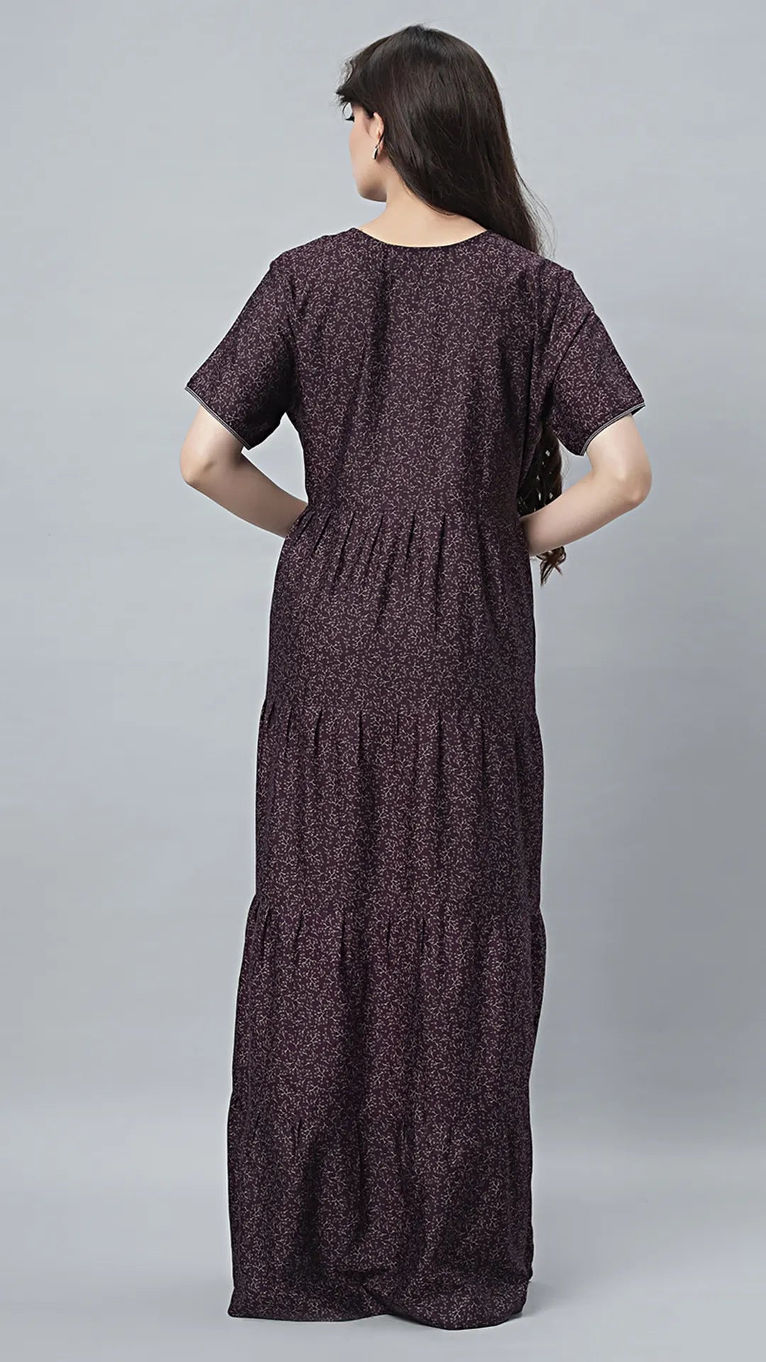 Sukanya Comfortable Women's Full Length Cotton Blend Half Sleeves Nighty, Blue, coffee & Wine, Soft and Elegant Print Sleepwear