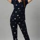 Sukanya Women's Navy Printed Half Sleeves Regular Fit Night Suit Set | Sinker Lounge Wear Pyjama Set Sleepwear Nightwear Loungewear