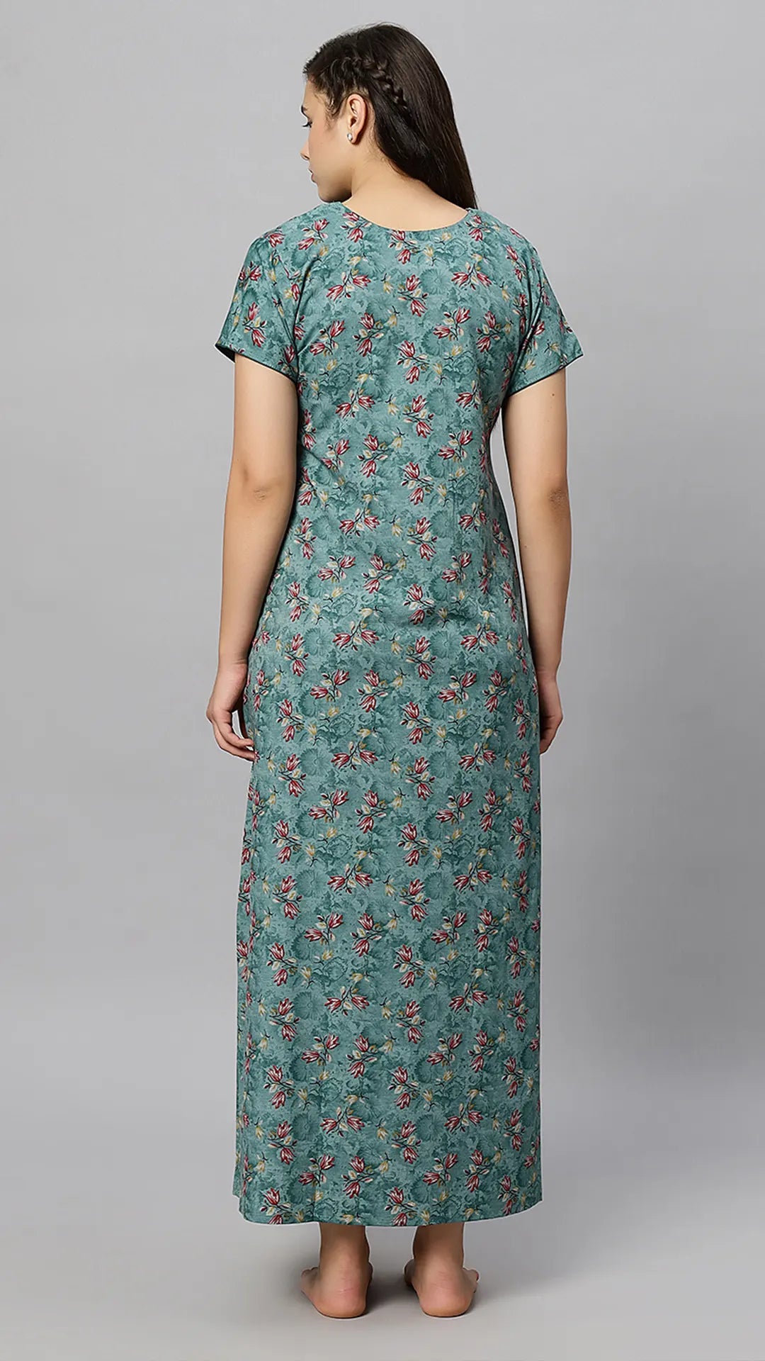 Sukanya Women's Blue Formal Lounge Wear Dress - Poly Cotton, Long, Half Sleeves