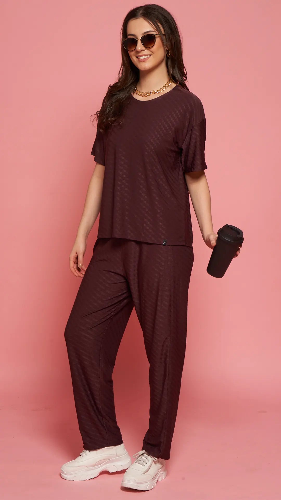 Lunica Women's Printed Sinker Nightsuit Set , Regular Fit Loungewear , Ideal for Women , Lounge Wear Nightdress Pyjama Set Sleepwear , Mauve Printed Half Sleeves Round Neck