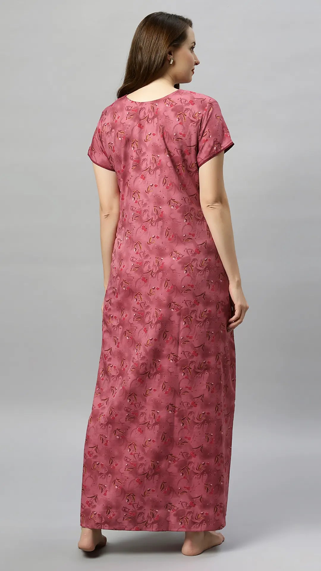 Sukanya Women's Blue, Green & Red, Floral Printed Poly Cotton Lounge Wear Gown - Regular Fit, V-neck, Half Sleeves