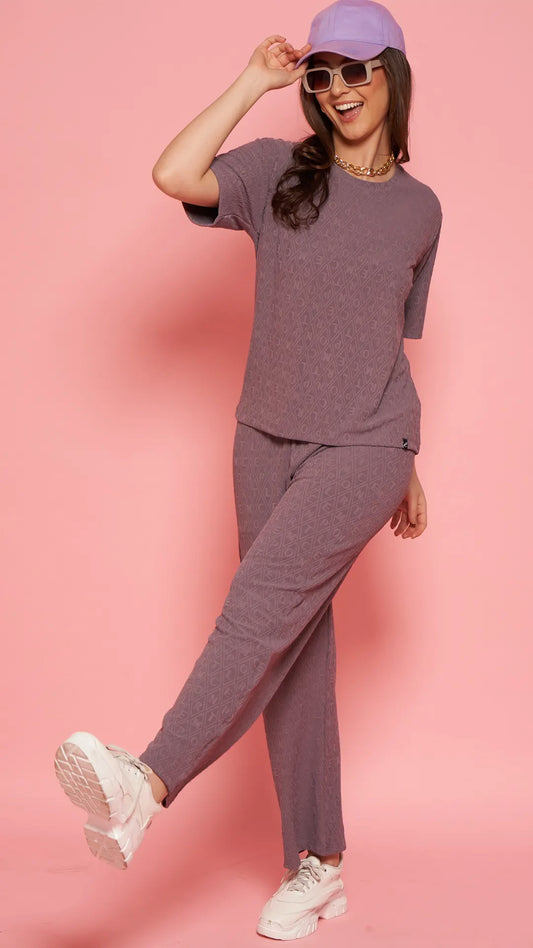Lunica Women's Printed Sinker Nightsuit Set , Regular Fit Loungewear, Ideal for Women , Lounge Wear Nightdress Pyjama Set Sleepwear , Voilet Printed Half Sleeves Round Neck