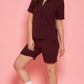 Lunica Women's Printed Sinker Nightsuit Set , Regular Fit Loungewear , Ideal for Women , Lounge Wear Nightdress Bermuda Set Sleepwear , Wine Printed Half Sleeves Round Neck
