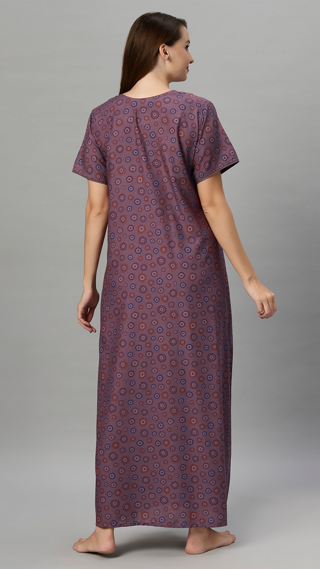 Sukanya Women's Floral Printed Blue, Wine & brown Polly Cotton Lounge Wear Gown - Regular Fit, V Neck, Half Sleeves