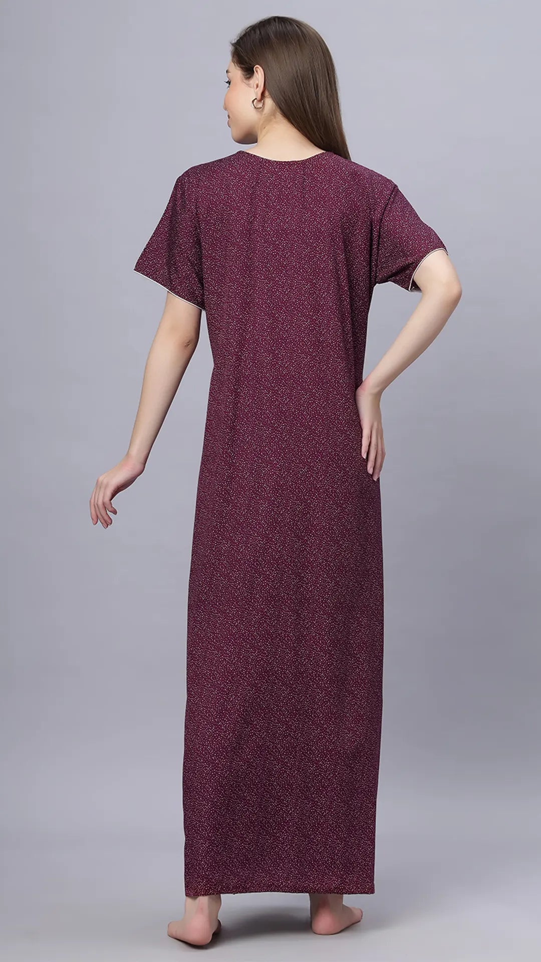Sukanya Comfortable Women's Full Length Cotton Blend Half Sleeves Nighty, Black, Blue & Maroon, Soft and Elegant Print Sleepwear