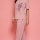 Lunica Women's Printed Sinker Nightsuit Set , Regular Fit Loungewear , Ideal for Women , Lounge Wear Nightdress Pyjama Set Sleepwear , Lilac Printed Half Sleeves Round Neck