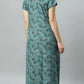 Sukanya Women's Blue, Green & Red, Floral Printed Poly Cotton Lounge Wear Gown - Regular Fit, V-neck, Half Sleeves