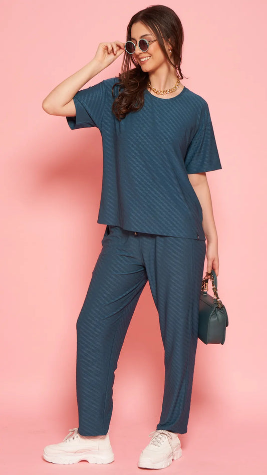 Lunica Women's Printed Sinker Nightsuit Set , Regular Fit Loungewear , Ideal for Women , Lounge Wear Nightdress Pyjama Set Sleepwear , Airfoce Printed Half Sleeves Round Neck