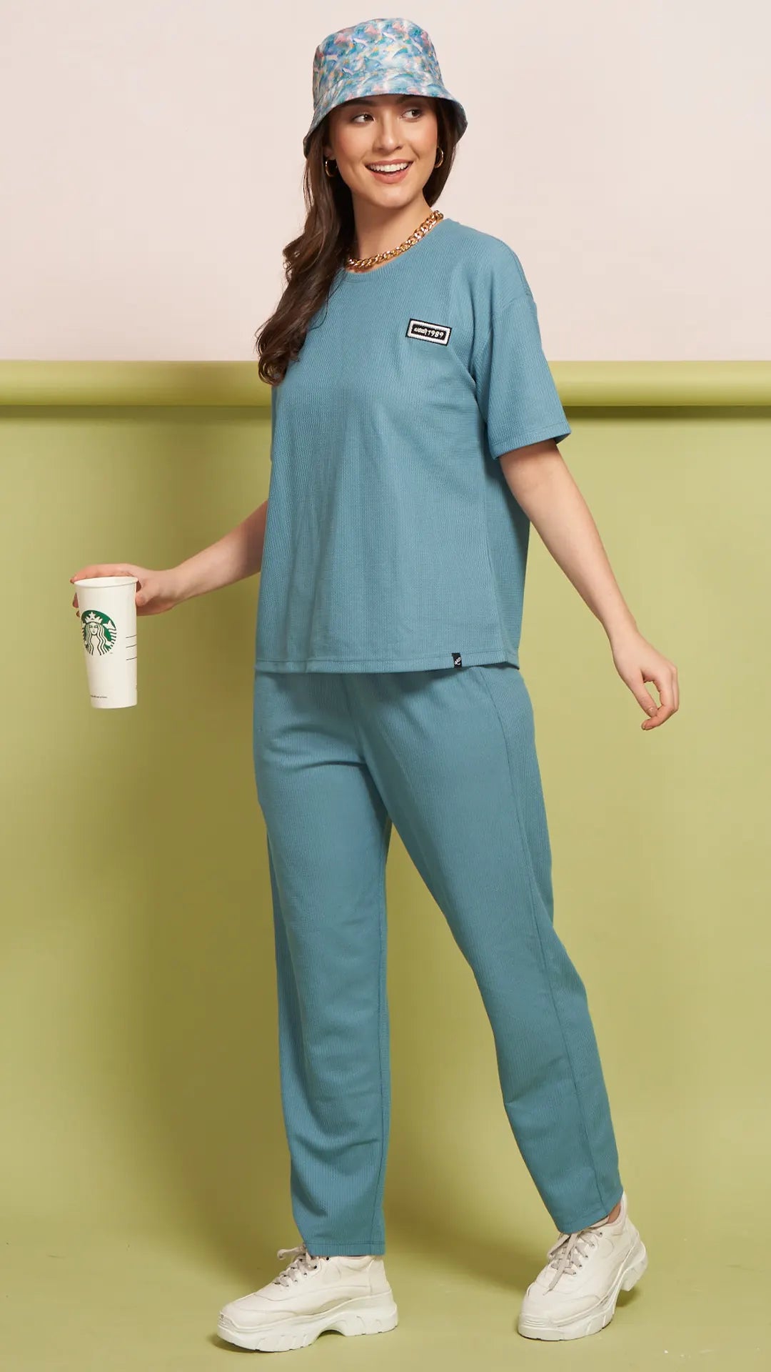 Lunica Women's Printed Sinker Nightsuit Set , Regular Fit Loungewear , Ideal for Women , Lounge Wear Nightdress Pyjama Set Sleepwear , Blue Printed Half Sleeves Round Neck