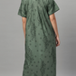 Sukanya Women's Floral Print Lounge Wear Gown - Polly Cotton, Regular Fit, Half Sleeves, Round Neck, Green, Yellow & Rust