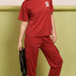 Lunica Women's Printed Sinker Nightsuit Set , Regular Fit Loungewear , Ideal for Women , Lounge Wear Nightdress Pyjama Set Sleepwear , Red Printed Half Sleeves Round Neck